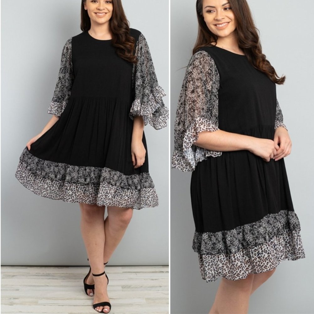 Leopard trim black dress - Picture 1 of 10